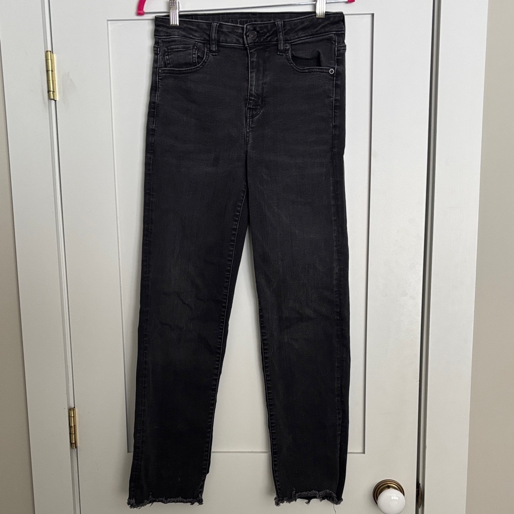 American Eagle Outfitters Black Skinny Straight High Waist Jeans 8 Long